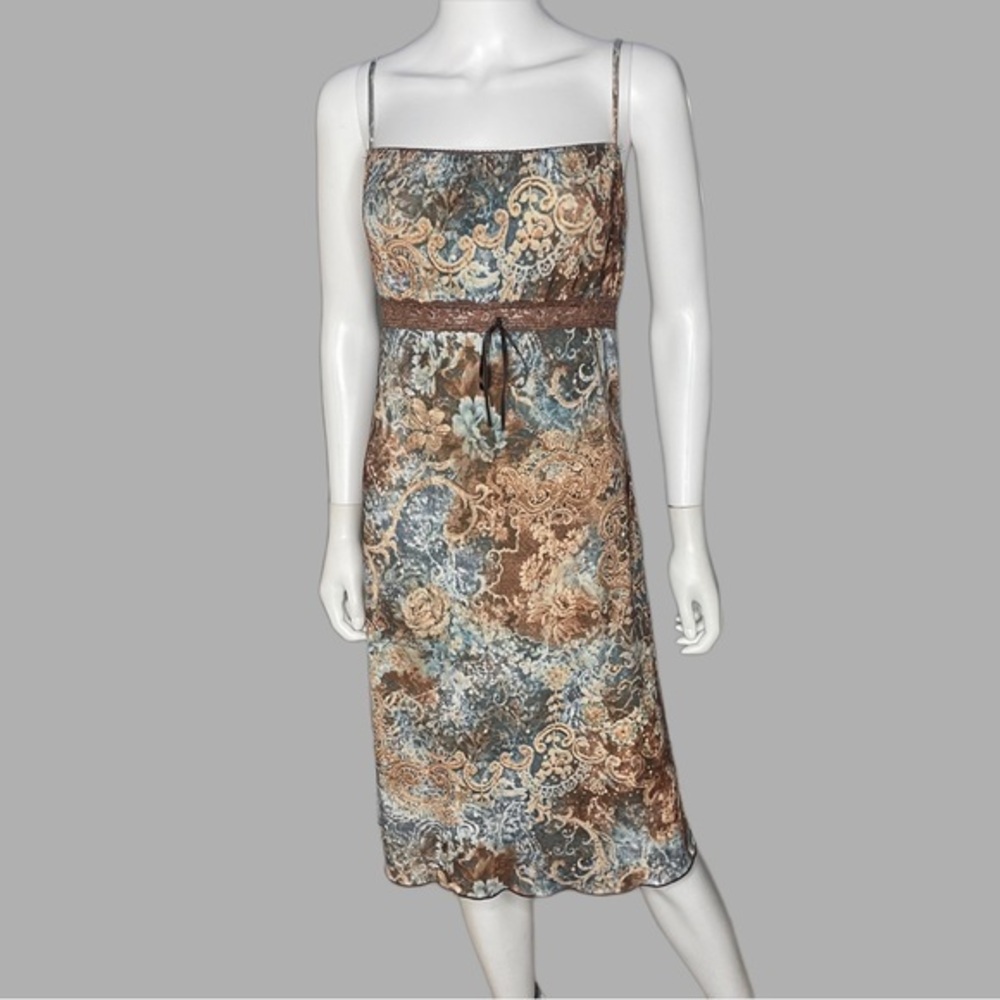 Y2K Poetry Blue/Brown‎ Floral Paisley Print Midi Dress